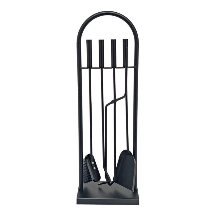 Edm Juego de chimenea 4 piezas de metal con soporte, atizador, pinza, pala y cepillo, negro, 23 x 68 cm