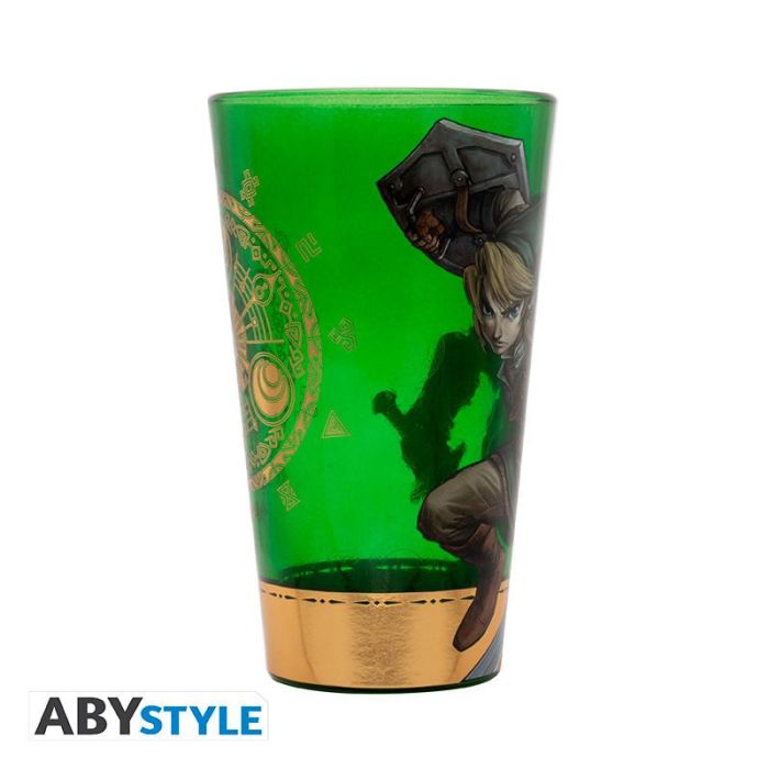 Abystyle Vaso The Legend of Zelda Link 400 ml Vidrio Verde Translúcido Decoración Dorada Merchandising Oficial 2