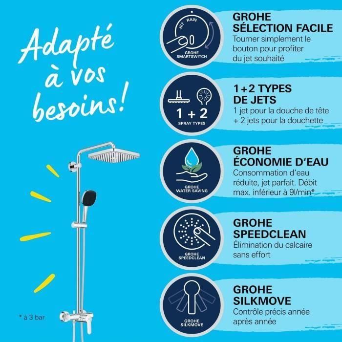 Columna de ducha con mezclador monomando - Ahorro de agua - GROHE Vitalio Comfort 250 - Cromo - 26985001 2 Columna de ducha con mezclador monomando - Ahorro de agua - GROHE Vitalio Comfort 250 - Cromo - 26985001 2