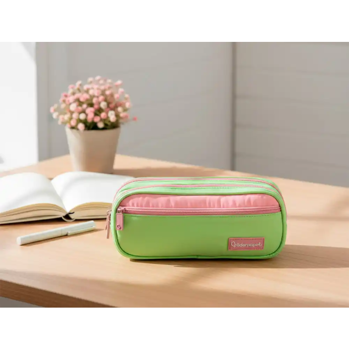 Liderpapel Estuche Portatodo Duo 3 Cremalleras con Bolsillo Frontal Verde Pastel 220x90x70mm 6
