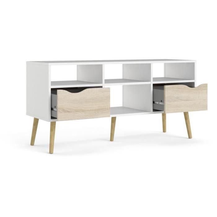 TVILUM 7539149AK Mueble para Televisión con 4 Nichos y 2 Cajones, Acabado Blanco y Roble, 117,2x39,1x57,4 cm 2 TVILUM 7539149AK Mueble para Televisión con 4 Nichos y 2 Cajones, Acabado Blanco y Roble, 117,2x39,1x57,4 cm 2