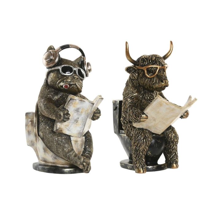 DKD Home Decor Set de 2 Figuras Decorativas Modernas Surtidas de Resina Bicolor Dorado y Plateado 11x14.5x20.5 cm para Salón