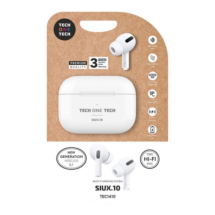 Tech One Tech Auriculares Bluetooth SIUX.10 TEC1410 con Estuche de Carga, Autonomía 5h, Blancos, IPX5, Bluetooth 5.3 TWS 1 Tech One Tech Auriculares Bluetooth SIUX.10 TEC1410 con Estuche de Carga, Autonomía 5h, Blancos, IPX5, Bluetooth 5.3 TWS 1