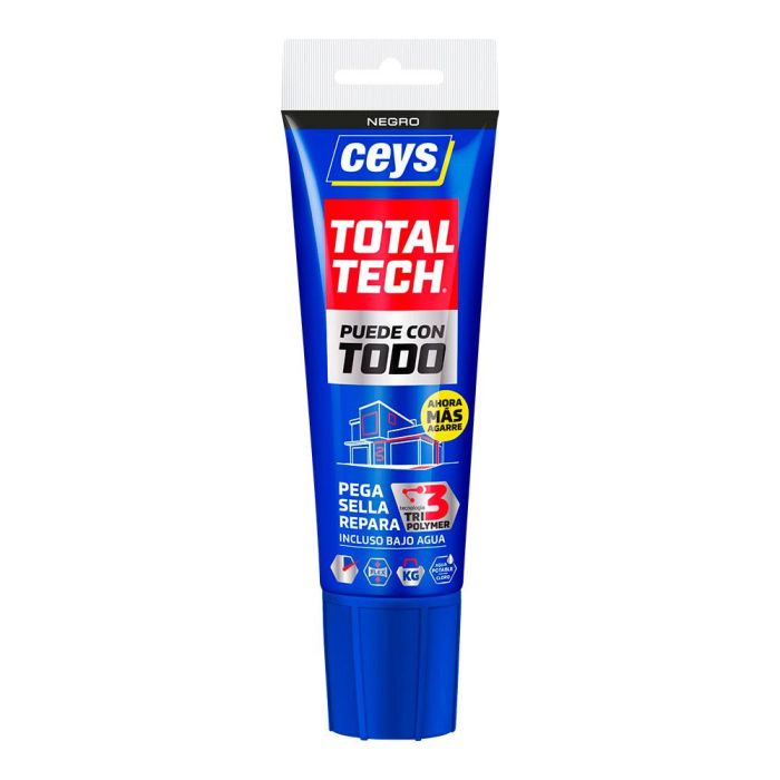 Ceys Total Tech - Adhesivo Sellador de Polímero Negro en Tubo 125 ml - Pega y Repara en Todo Tipo de Condiciones, Incluso Bajo Agua