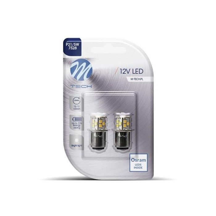 M-Tech MTECLB113W Blister 2X Bombilla LED Retrofit Serie Econo P21/5W Bay15D 21x2835SMD 12V Blanco Frío No CANBUS