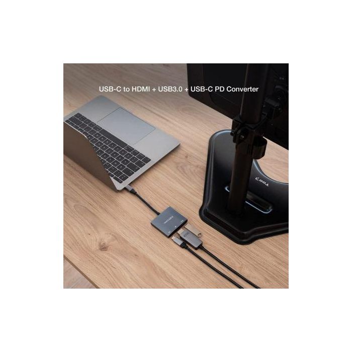 NANO CABLE 10.16.4306 Conversor USB-C a HDMI, USB-A 3.0 y USB-C PD, 0.15M, Gris 2