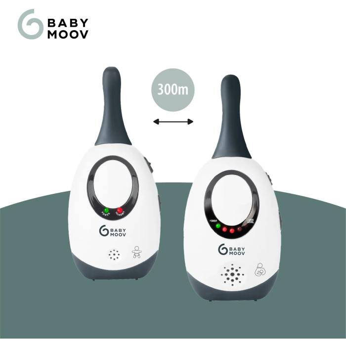 Babymoov Babyphone Audio Simply Care Gris, Alarma Sonoro y Visual, Activación por Voz, Alcance 300m