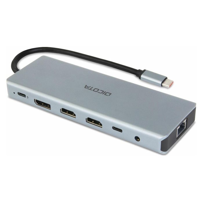 DICOTA D32065 Docking Station USB-C 13-en-1 4K HDMI/DP PD 100W Plata Aluminio 1