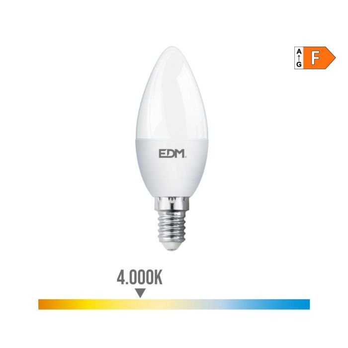 Edm Bombilla vela LED E14 7W 600LM 4000K luz día Ø3,5x10,7cm 0 Edm Bombilla vela LED E14 7W 600LM 4000K luz día Ø3,5x10,7cm 0