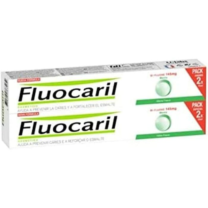 Fluocaril BI-FLUORÉ Pasta de Dientes Menta 145mg Flúor, Dentífrico Prevención Caries, Pack 2 x 75ml