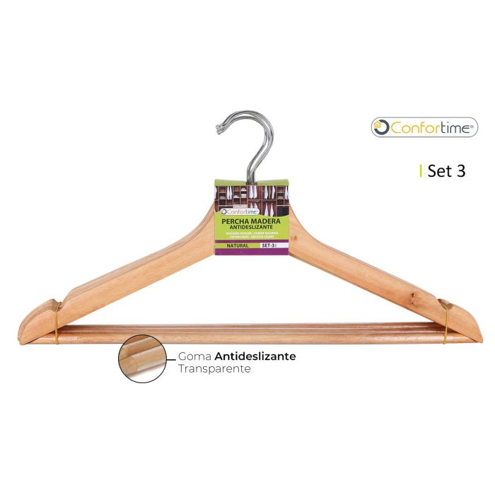 Set de 3 perchas de madera natural antideslizantes - Confortime (24 Cajas) Set de 3 perchas de madera natural antideslizantes - Confortime (24 Cajas)