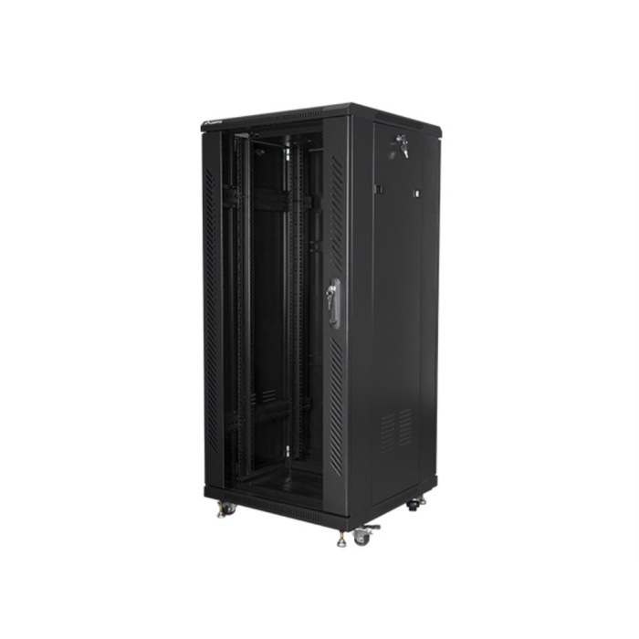 Lanberg FF01-6627-12B Rack 19 Pulgadas 27U 600x600mm Negro con Puerta de Vidrio Templado y Ruedas