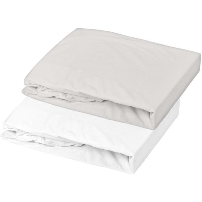 DOUX NID Lote 2 sábanas ajustables Jersey blanco y gris perla 60 x 120 cm DOUX NID Lote 2 sábanas ajustables Jersey blanco y gris perla 60 x 120 cm