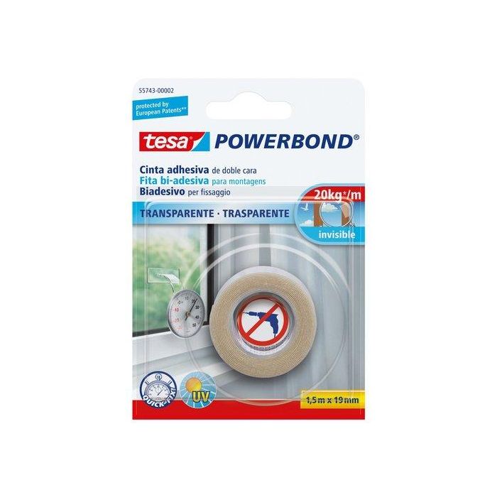 Cinta Adhesiva Doble Cara Tesa Powerbond Rollo 1,5X19 Transparente