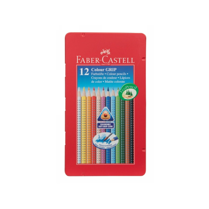 Faber Castell Lápices de Colores Acuarelables Colour Grip Triangular Caja Metálica de 12 Colores Surtidos 1