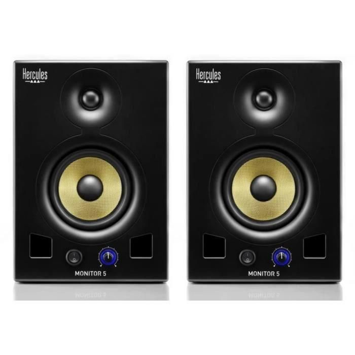 Hercules Monitor de Estudio 5 (Par) - 80W RMS (x2), 160W Pico, Biamplificado LF50W/HF30W, Woofer 5" Kevlar para Mezcla 1