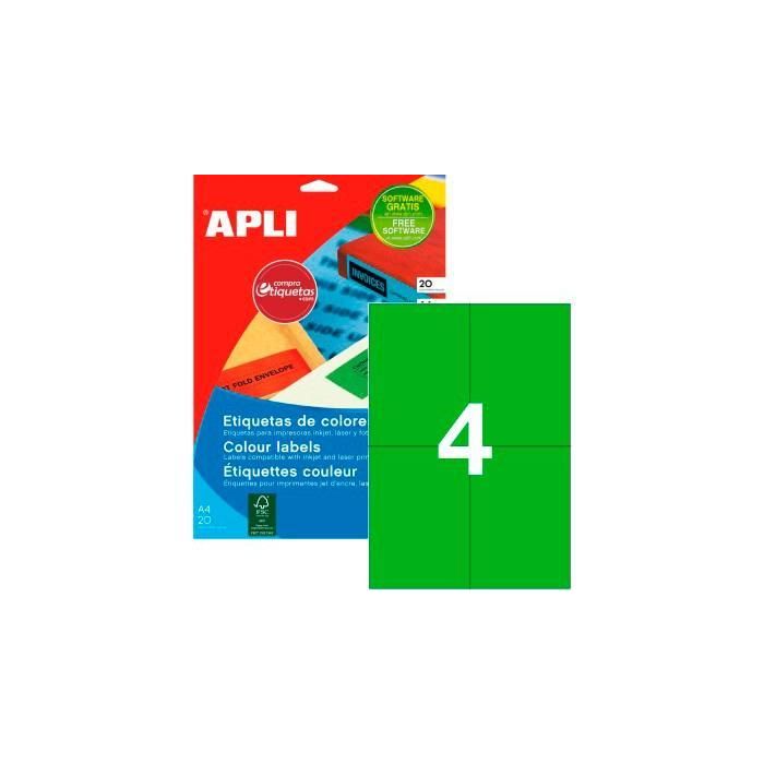 Apli Etiquetas Adhesivas 105x148 mm Inkjet-Láser C-Rectos 4 X 20H Verde Apli Etiquetas Adhesivas 105x148 mm Inkjet-Láser C-Rectos 4 X 20H Verde