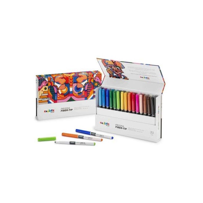 Carioca Rotuladores Plus Prisma, Punta Doble Fina, Colores Surtidos, Tinta Súper Intensa y Resistente a la Luz, Caja Rígida 30 Unidades
