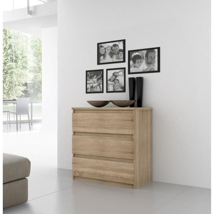 Cómoda CHELSEA 3 Cajones - Color roble - L 77,2 x P 42 x H 79,9 cm 1 Cómoda CHELSEA 3 Cajones - Color roble - L 77,2 x P 42 x H 79,9 cm 1