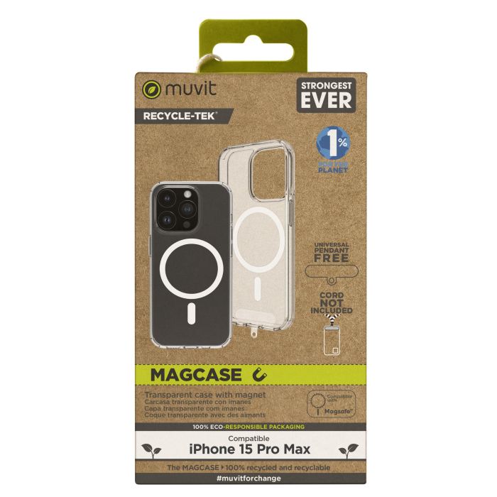 Muvit Funda Recycletek Magsafe para iPhone 15, material reciclado y reciclable Muvit Funda Recycletek Magsafe para iPhone 15, material reciclado y reciclable