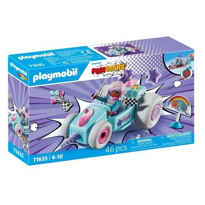 Playmobil 71635 Vehículo Racing Kart de Unicornio Funstars con Corredora y Motor de Retroceso para Niños +4 años