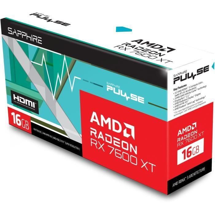 ZAFIRO - Tarjeta gráfica - PULSE AMD RADEON RX 7600 XT GAMING OC 16GB GDDR6 DUAL HDMI 3