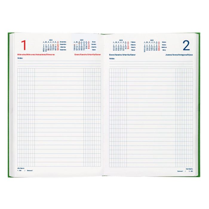 Dietario Liderpapel 2025 Cuarto 15x21,5 cm Color Verde Papel 70 gr 1