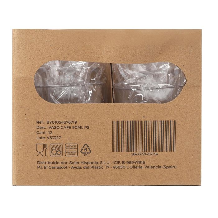 La Mediterranea Vaso Cafe 90ml Ps 6cm Ancho x 6.4cm Alto x 6cm Largo (24 Unidades)
