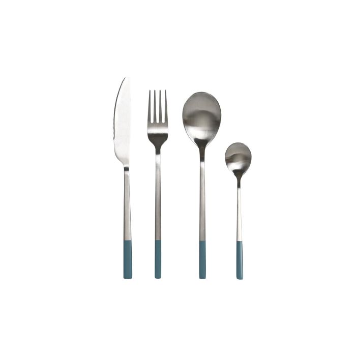 DKD Home Decor Cubertería Básicos de Acero Inoxidable 2mm, Set de 16 Piezas, Colores Azul y Plateado, 21 cm de Alto