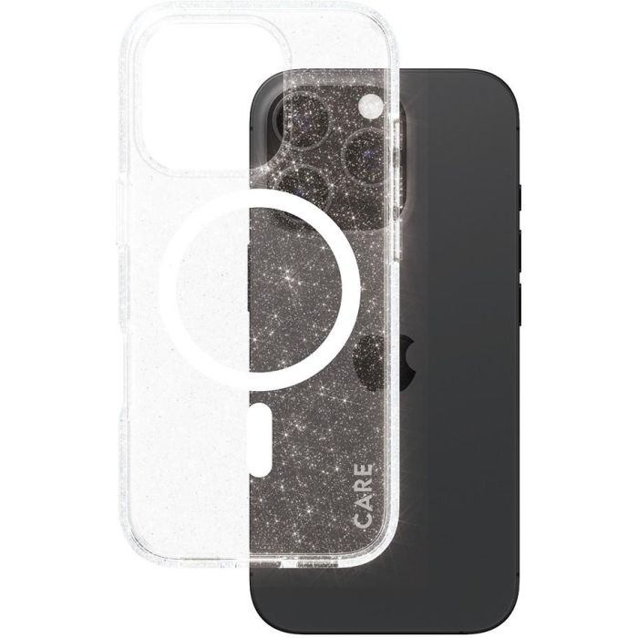 PanzerGlass CARE Flagship Funda MagSafe para iPhone 16 Pro, Transparente Star Lit w. White, Antigolpes y Antiamarilleamiento