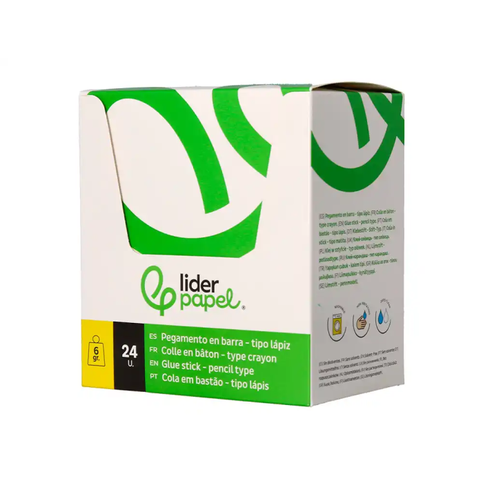 Liderpapel Pegamento en Barra 6 gr Bolígrafo con Clip para Oficina y Escolar 6