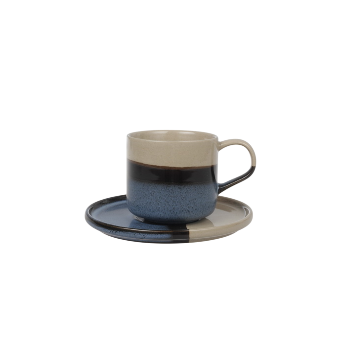 DKD Home Decor Taza Set Plato Porcelana Esmaltado Oriental Azul Gris 15 x 8.3 x 15 cm Capacidad 270ml 6 Unidades