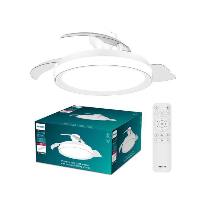 Philips Bliss - Ventilador de Techo Led Aspas Retráctiles, 3 CCT, Motor DC 28W + 35W, Blanco, Ø106 cm