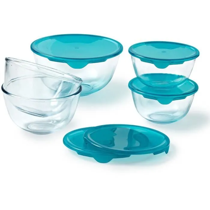 Pyrex 3426470296540 Juego de 5 cuencos con tapa - 2x 0,5L + 1x 1L + 2x 2L 1