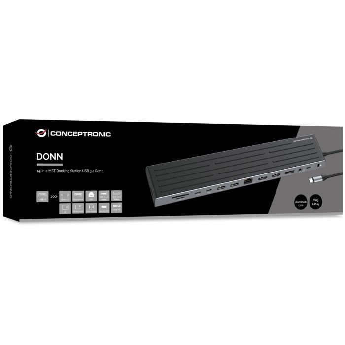 Conceptronic DONN32B Docking Station USB Tipo C 14 en 1 con 100W Power Delivery y Soporte para 3 Monitores 3 Conceptronic DONN32B Docking Station USB Tipo C 14 en 1 con 100W Power Delivery y Soporte para 3 Monitores 3