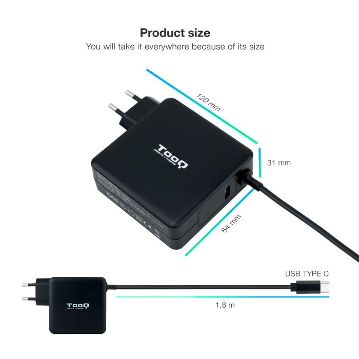 Tooq Cargador Portátil TQLC-USBC90PD 90W USB-C PD 3.0, Compatible con MAC, Negro 1 Tooq Cargador Portátil TQLC-USBC90PD 90W USB-C PD 3.0, Compatible con MAC, Negro 1