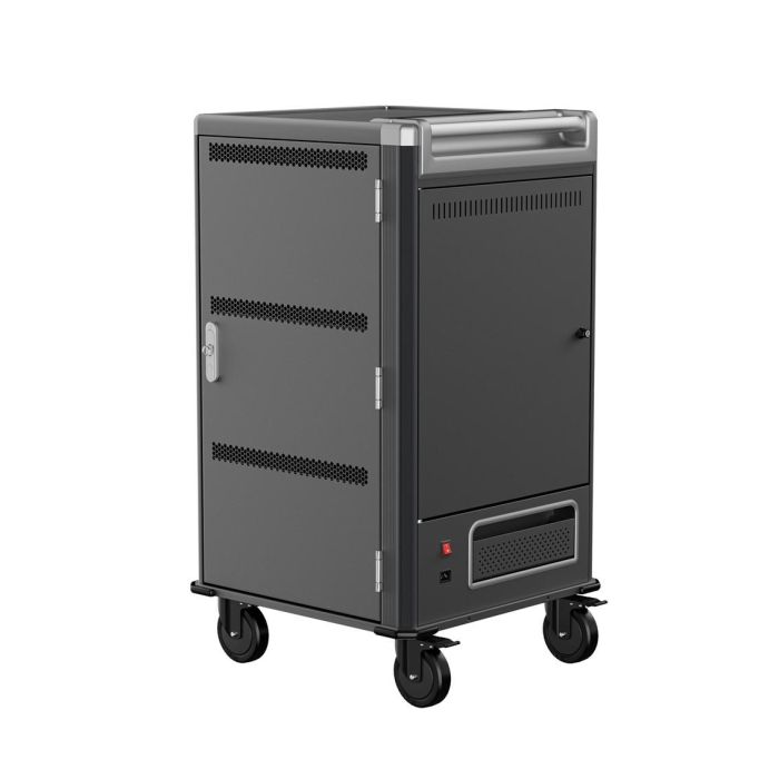 Ewent EW1700 Carro de Carga Inteligente para 30 Dispositivos, Tablets, Chromebooks y Portátiles hasta 17", Sistema de Carga Inteligente, Estantes Flexibles, Negro 1