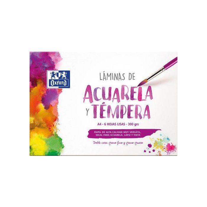 Oxford Láminas Para Pintura Acuarela Y Témpera 6H 300 gr A4 Liso Blanco