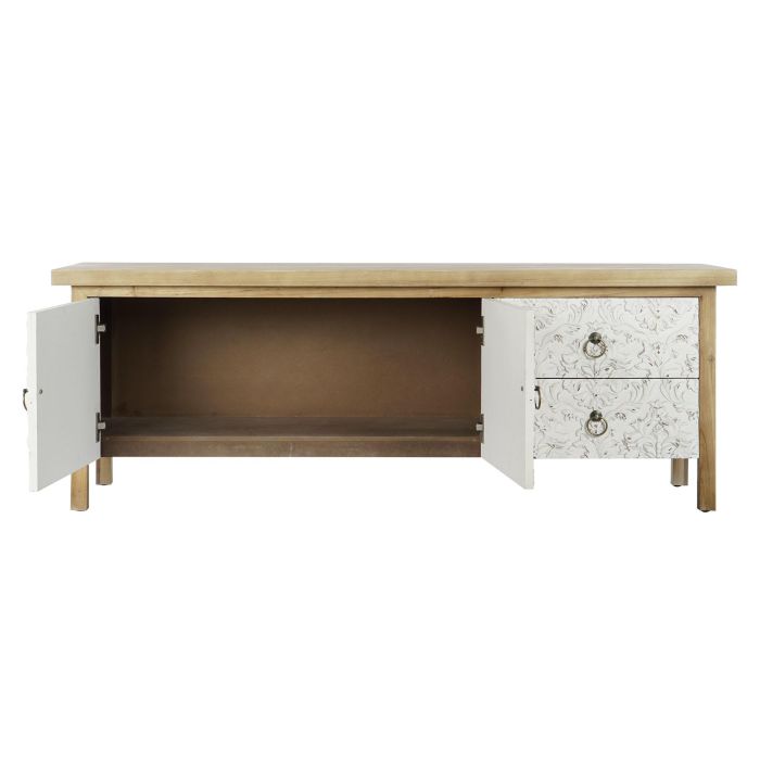 DKD Home Decor Mueble TV Estilo Árabe de Abeto y MDF Natural Blanco con 2 Cajones y 2 Puertas 140x40x50 cm 3