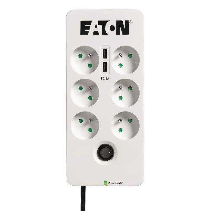 Eaton Protection Box - Supresor/Protector de Sobretensión - 6 tomas FR - 2 puertos USB - 2,50 kVA - 230V CA 0 Eaton Protection Box - Supresor/Protector de Sobretensión - 6 tomas FR - 2 puertos USB - 2,50 kVA - 230V CA 0