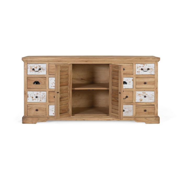 Giner y Colomer Aparador Rustico Madera Maciza Mindi 12 Cajones 2 Puertas Blanco Envejecido 2