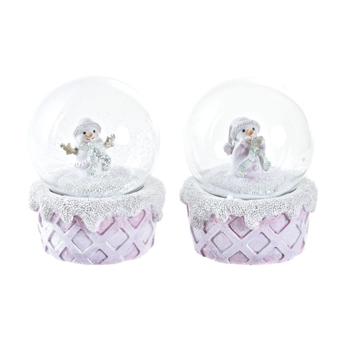 DKD Home Decor Figura Navidad Fantasía Bola Rosa Blanca de Resina y Cristal 7x9x7 cm - Pack de 2 Unidades