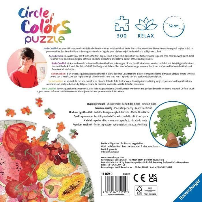 Ravensburger - Rompecabezas Redondo de 500 Piezas - Frutas y Verduras (Círculo de Colores) 3 Ravensburger - Rompecabezas Redondo de 500 Piezas - Frutas y Verduras (Círculo de Colores) 3