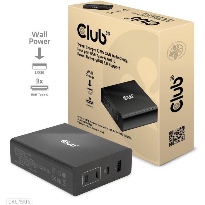 Club3D Ladegerät 3xUSB Typ C. 1xUSB Typ A. PD 132W. GaN retail 7 Club3D Ladegerät 3xUSB Typ C. 1xUSB Typ A. PD 132W. GaN retail 7