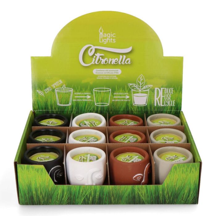 Magic Lights Vela citronela de terracota "caras", colores: blanco, negro, gris y terracota 4 Magic Lights Vela citronela de terracota "caras", colores: blanco, negro, gris y terracota 4