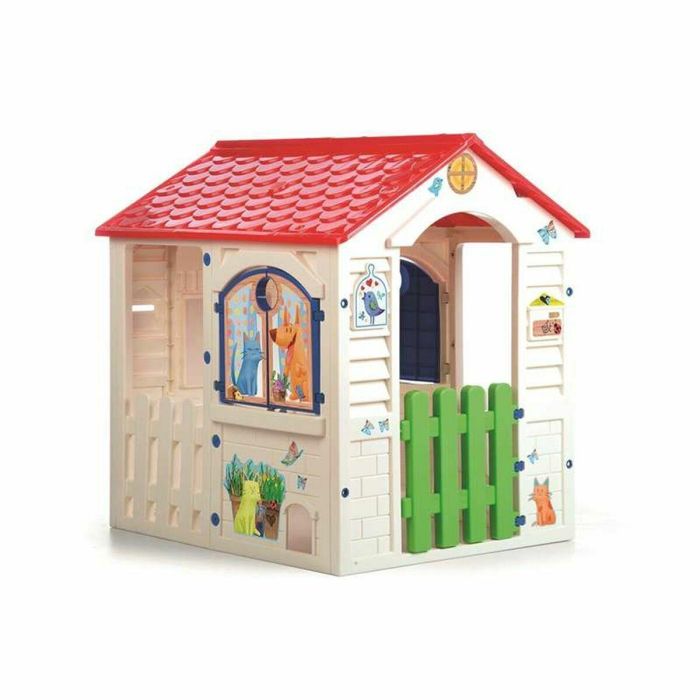 Casa country cottage con jueco para mascotas y puerta efecto madera 84x103x104 cm 9