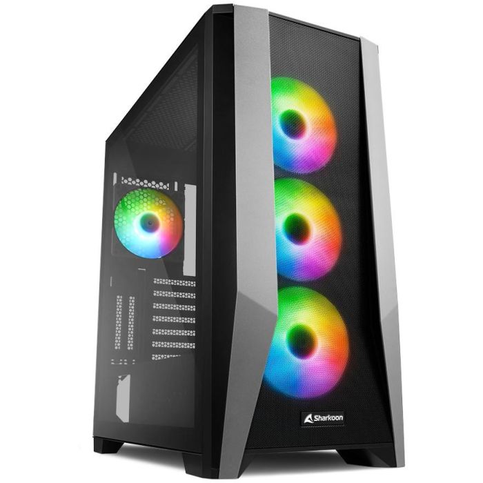SHARKOON ELITE SHARK TG7M RGB Negro Caja de PC con 4 ventiladores RGB PWM, panel frontal de rejilla, compatible con radiador hasta 360mm y USB Tipo C