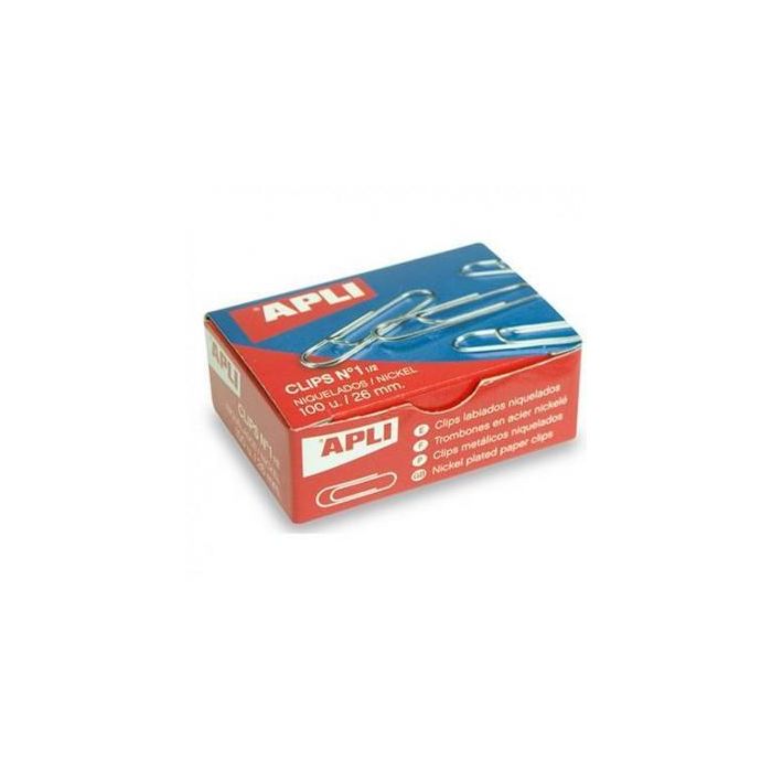 Apli Clips Plateados Nº 1½ - 26 mm Caja 100 Ud -Pack 10 Cajas- Apli Clips Plateados Nº 1½ - 26 mm Caja 100 Ud -Pack 10 Cajas-