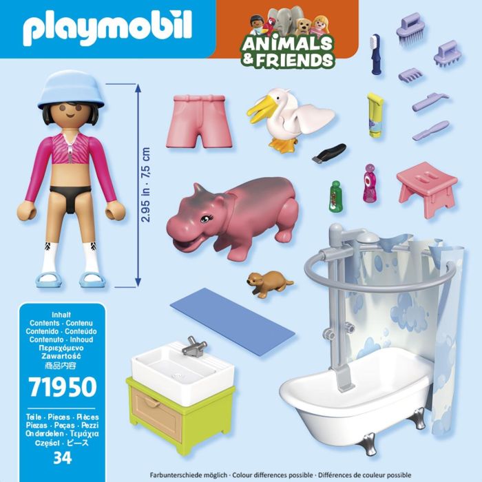 PLAYMOBIL 71950 Baño Animales Animals Y Friends, set de juego para la hora del baño con hipopótamo, pelícano y nutria 2