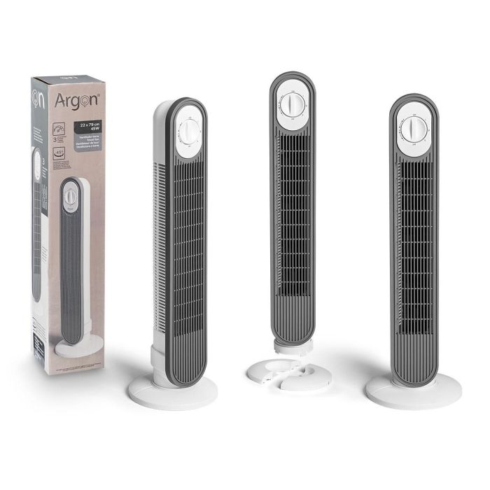 Argon Ventilador Torre Giratoria 45W Blanco Gris 22x79x22 cm Argon Ventilador Torre Giratoria 45W Blanco Gris 22x79x22 cm